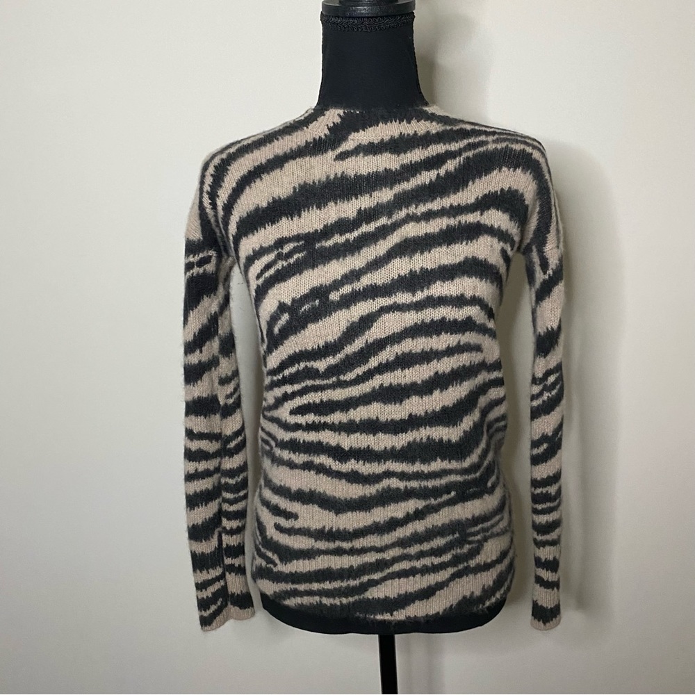 Magaschoni Cashmere Striped Zebra Print Sweater